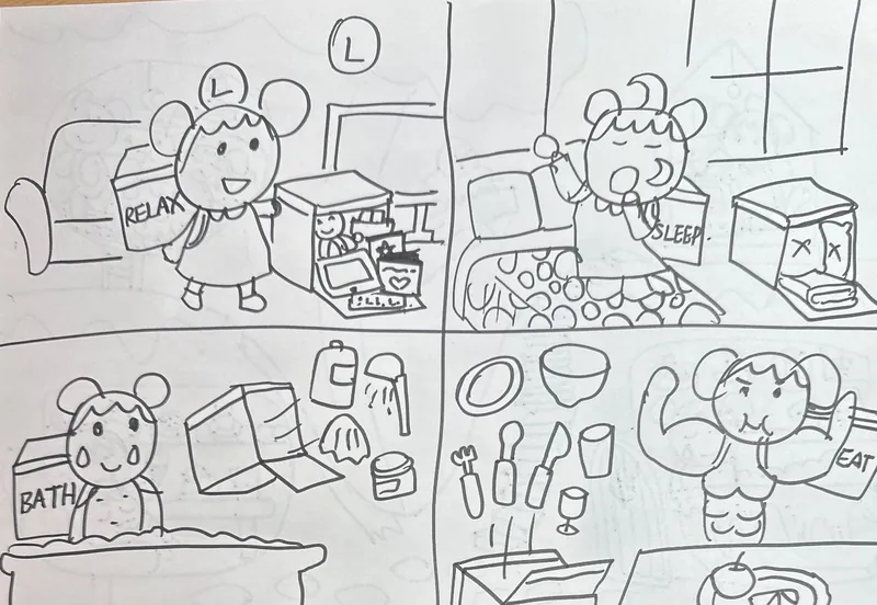 AI 塗り絵前の、子供が鉛筆で描いた元のスケッチ