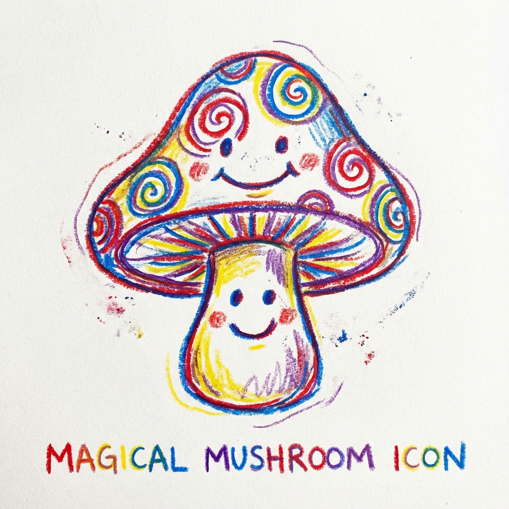 Child's sketch rendered in crayon style by AI coloring app